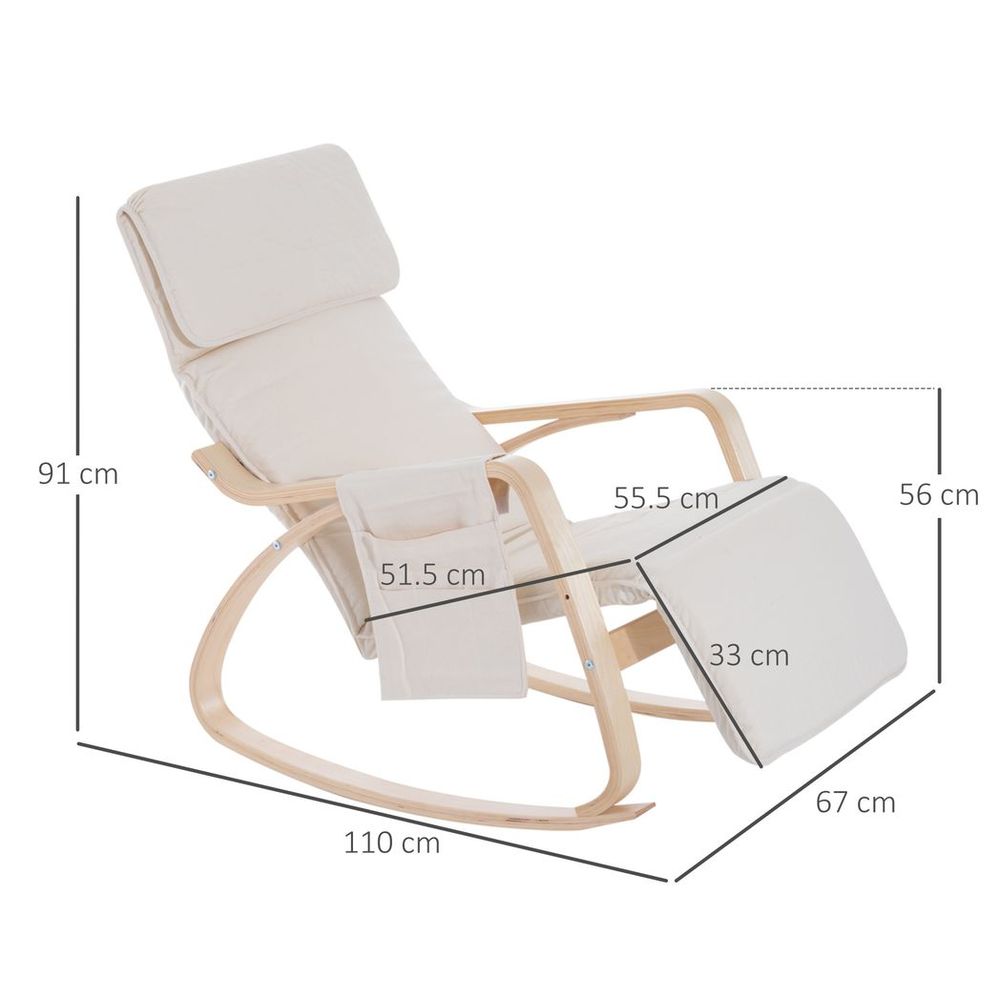 Rocking Chair Recliner Armchair with Adjustable Footrest, Cream White S0671157130