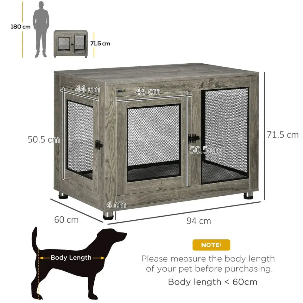 Dog Kennel Furniture End Table w/ Two Doors, Soft Cushion for Large Medium Dogs S0671097325