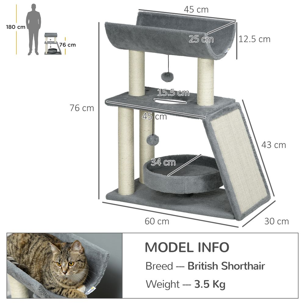 Cat Tree Tower for Indoor Cats w/ Scratching Posts, Pad, Light Grey, Toy Ball S0671347047