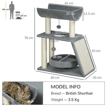 Cat Tree Tower for Indoor Cats w/ Scratching Posts, Pad, Light Grey, Toy Ball S0671347047