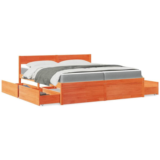 vidaXL Bed with Drawers and Mattress Wax Brown 200x200 cm Solid Wood Pine S0671489484