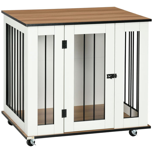 Dog Crate Furniture with Wheel for Medium Dogs, 80 x 60 x 76.5cm - White S0671211000