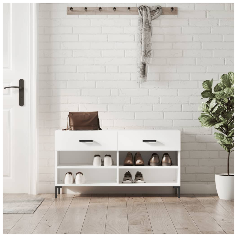 vidaXL Shoe Bench White 102x35x55 cm Engineered Wood S0671258569