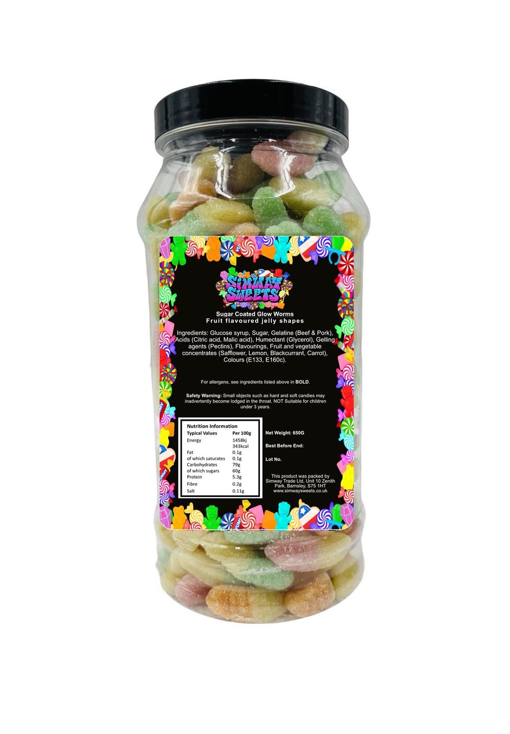 Fizzy Glow Worms Fizzies Retro Sweets Gift Jar