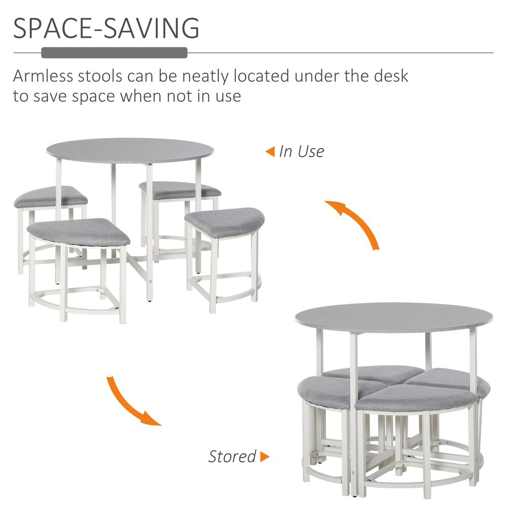 Modern Round Dining Table Set with 4 Upholstered Stools for Dining Room S0671079774