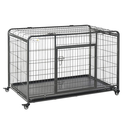 81x125cm Metal Dog Cage Kennel Locking Door & Wheels Extra Large Pets Pawhut S0671081088