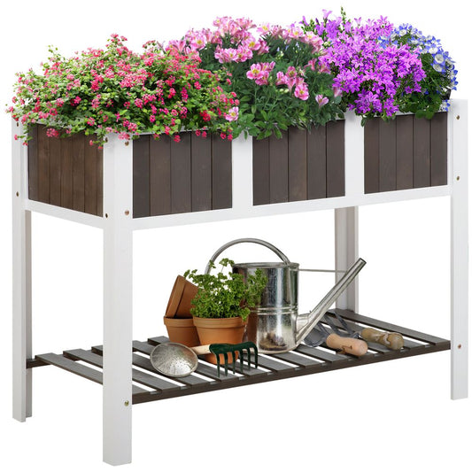 Wooden Planter Raised Elevated Garden Bed with Shelf Outdoor/Indoor S0671149244