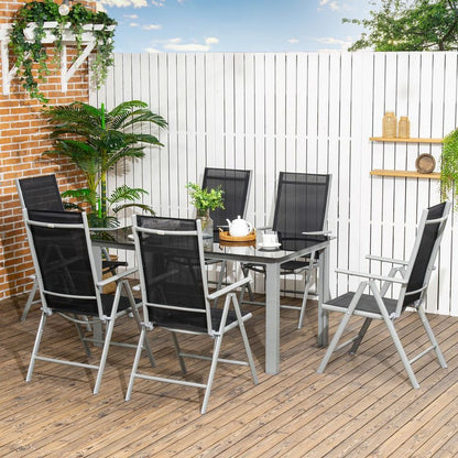 7pc Outdoor Dining Table and 6 Folding Chairs, Aluminium Patio Dining Set Black S0671114974