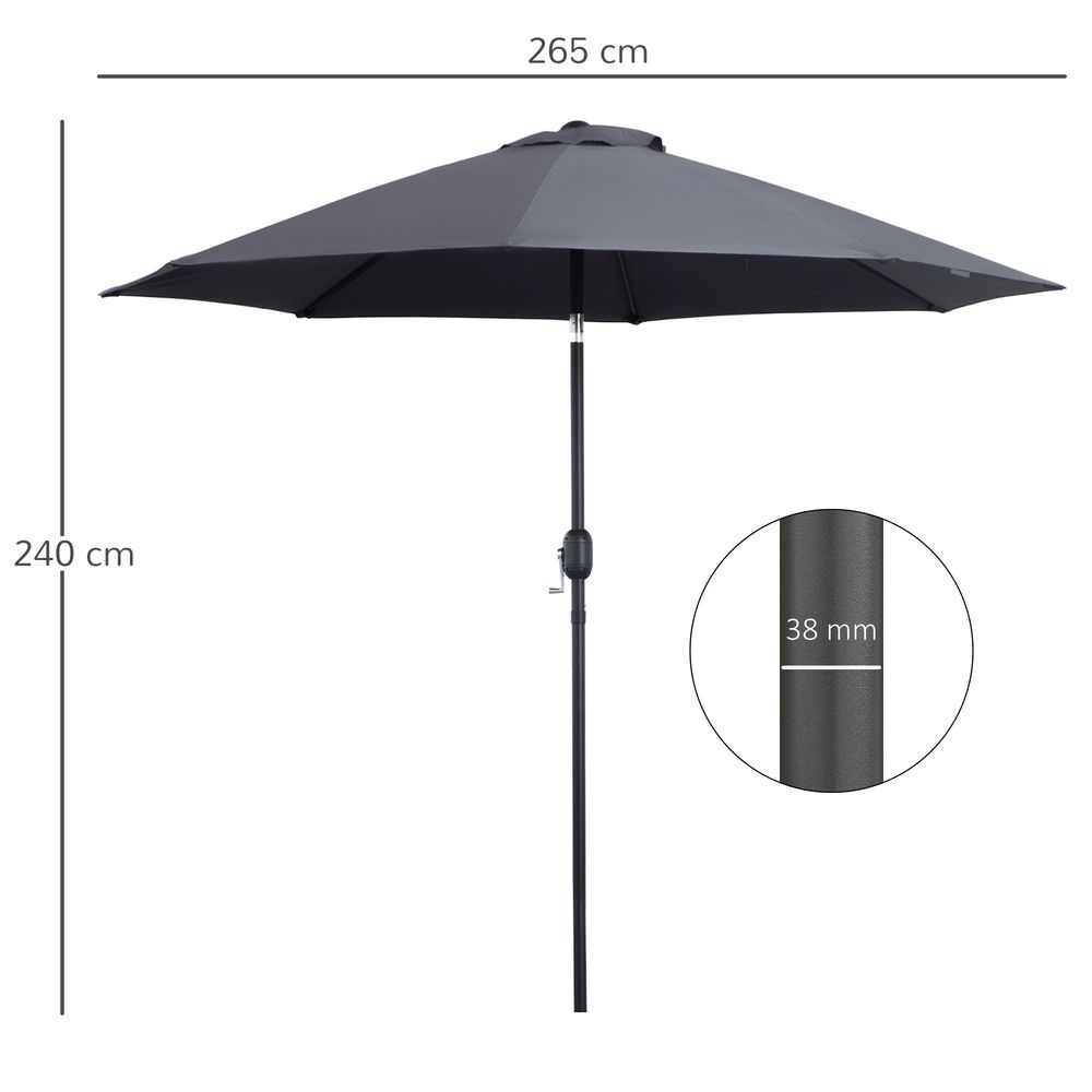 2.7M Patio Sun Umbrella Parasol Tilt Shade Aluminium Charcoal Grey S0671072264