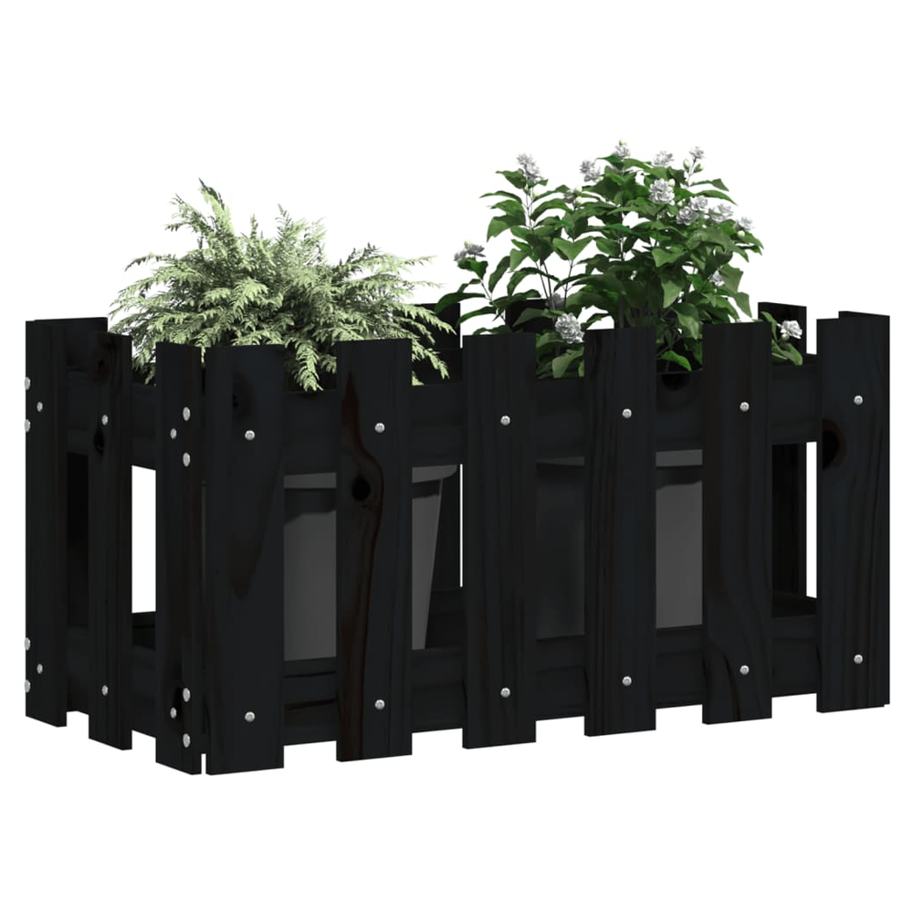 vidaXL Garden Planter with Fence Design Black 60x30x30 cm Solid Wood Pine S0671368505