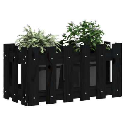 vidaXL Garden Planter with Fence Design Black 60x30x30 cm Solid Wood Pine S0671368505