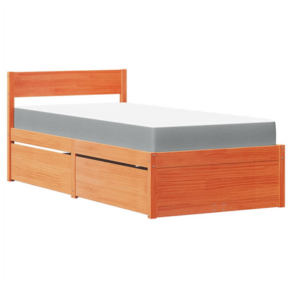 vidaXL Bed with Drawers and Mattress Wax Brown 90x190 cm Single Solid Wood Pine S0671489420