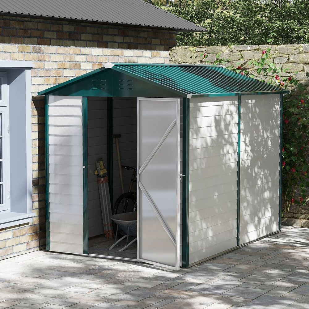 9'x6' Galvanized Metal Garden Shed Tool Storage Shed for Backyard Patio S0671148736