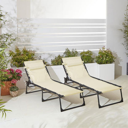 Neo Pair of Cream Outdoor Garden Folding Sun Loungers S0671255282