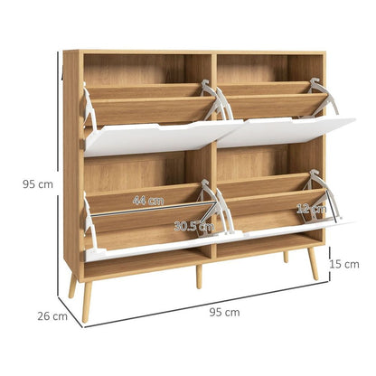 HOMCOM Shoe Storage Cabinet with 4 Flip Drawers for 16 Pairs of Shoes, Natural S0671346583