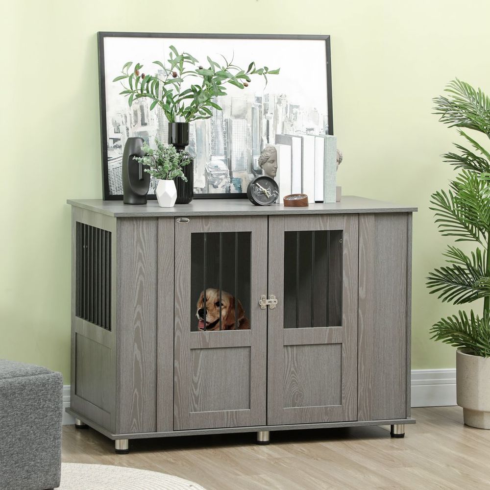 Dog Crate Kennel Cage for Extra Large Dog, Indoor End Table, Grey S0671210974