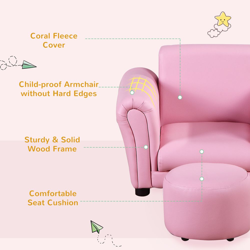 Kids Sofa Children Chair Seat Armchair W/Footstool Playroom Bedroom Pink S0671347130