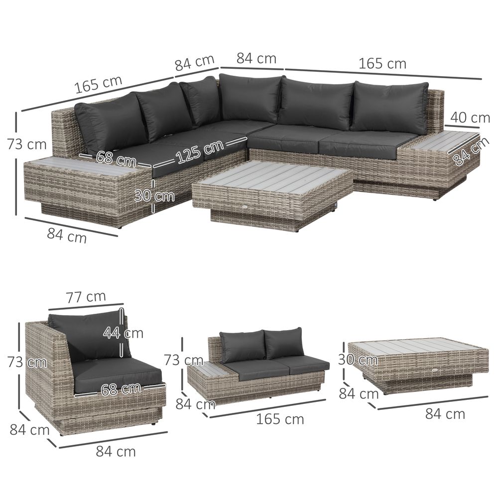 5-Seater Rattan Sectional Corner Sofa Table Set Cushions - Light Grey S0671072399