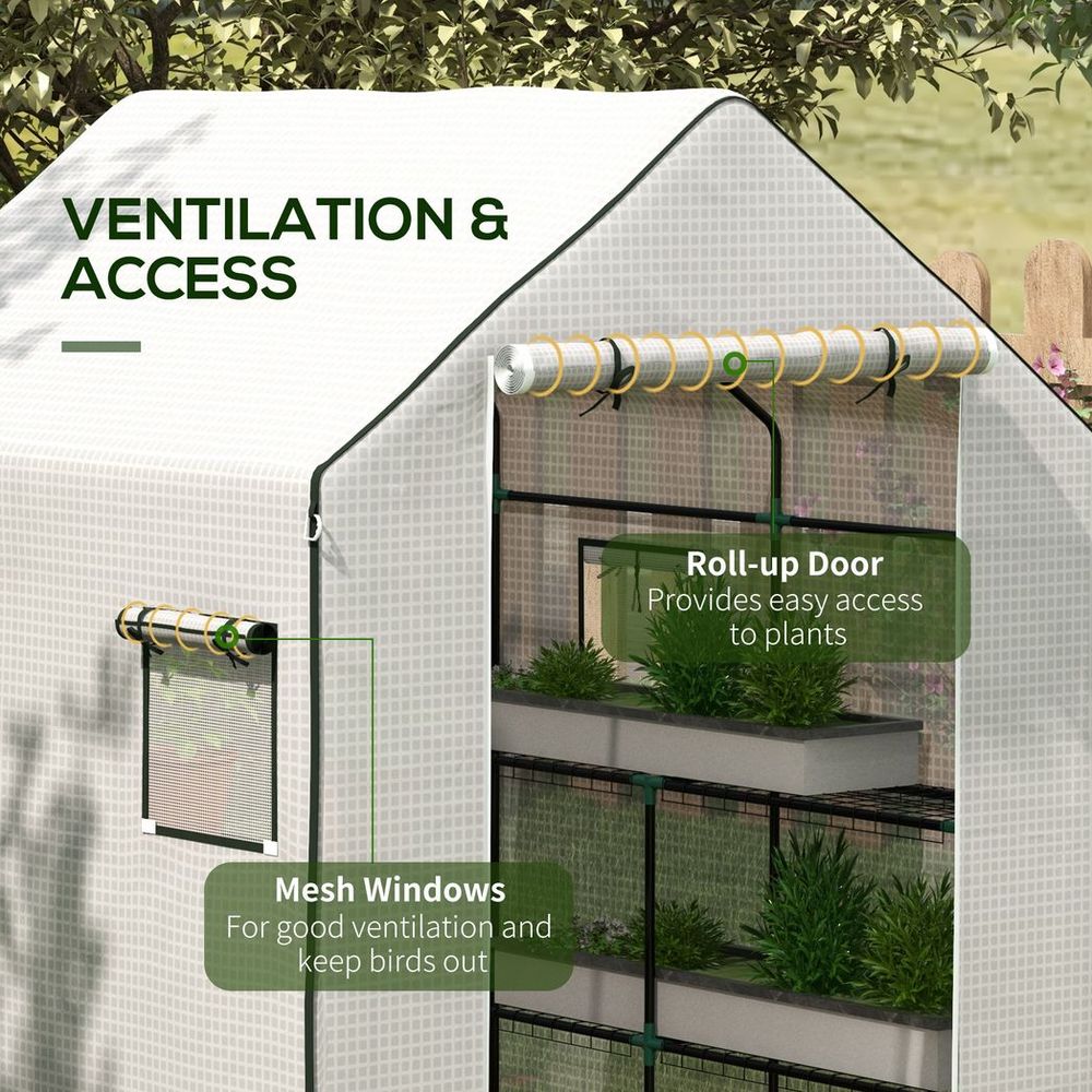 Outsunny Walk-in Greenhouse Cover Replacement with Door and Mesh Windows, White S0671383575