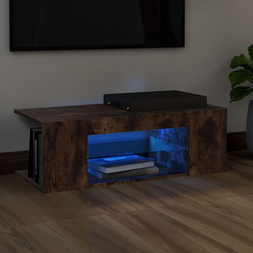 TV Cabinet with LED Lights Smoked Oak 90x39x30 cm S0671111131