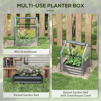 Outsunny Raised Garden Bed Planter Box with Greenhouse, Clear and Dark Grey S0671383500