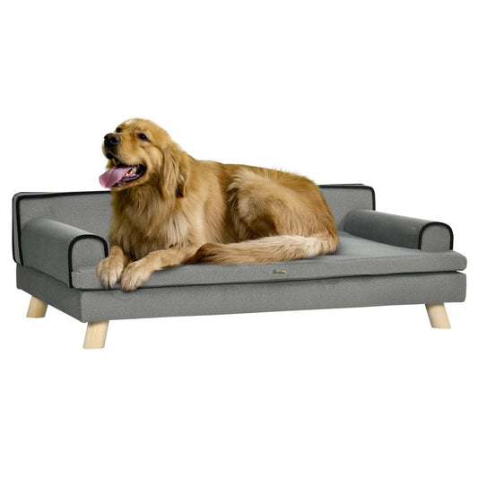 Pet Sofa for Large, Medium Dogs, with Wooden Legs Water-resistant Fabric, Grey S0671102962