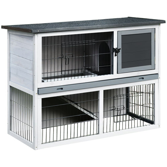 Rabbit Hutch and Run w/ Removable Tray Openable Top for Indoors & Outdoors Grey S0671071168