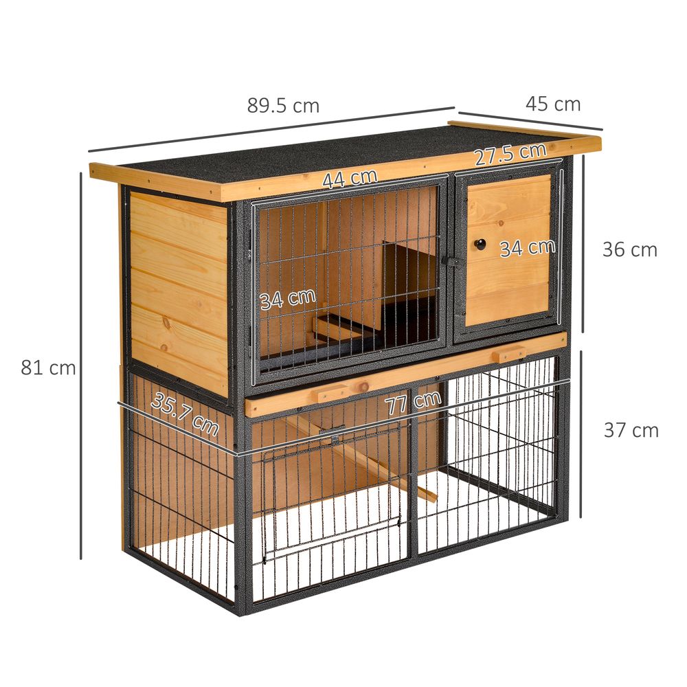 Wood-metal Rabbit Hutch Elevated Pet House Outdoor 89.5 x 45 x 81cm Pawhut S0671081297