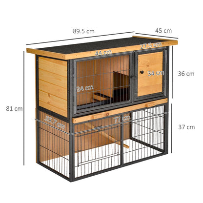 Wood-metal Rabbit Hutch Elevated Pet House Outdoor 89.5 x 45 x 81cm Pawhut S0671081297