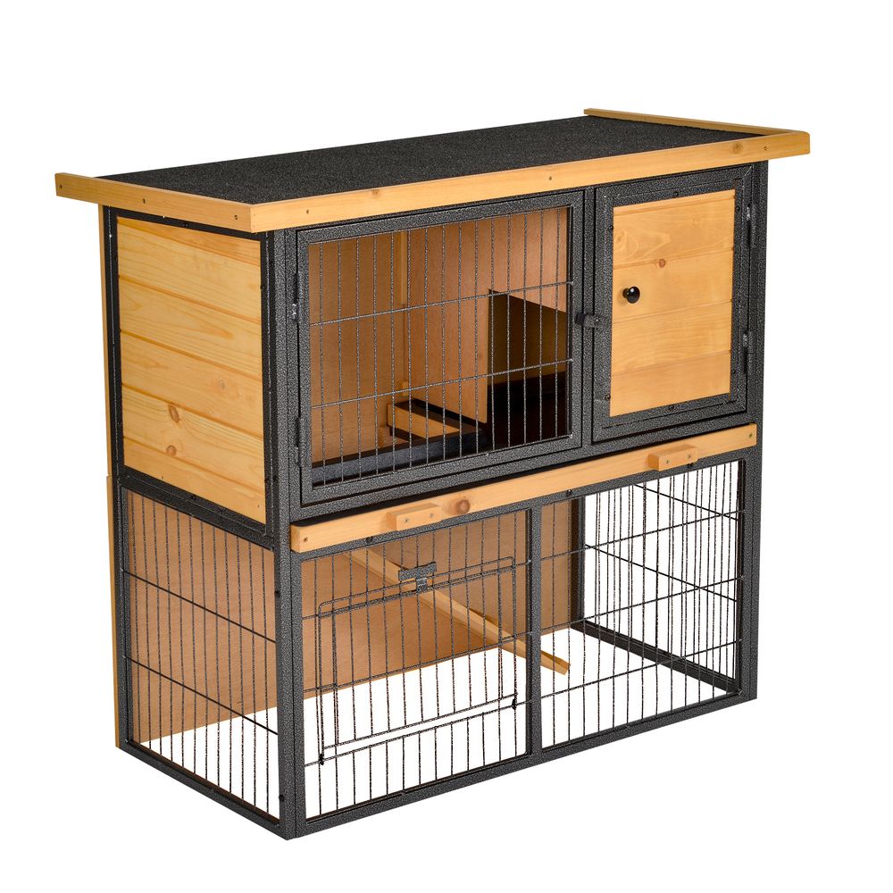 Wood-metal Rabbit Hutch Elevated Pet House Outdoor 89.5 x 45 x 81cm Pawhut S0671081297