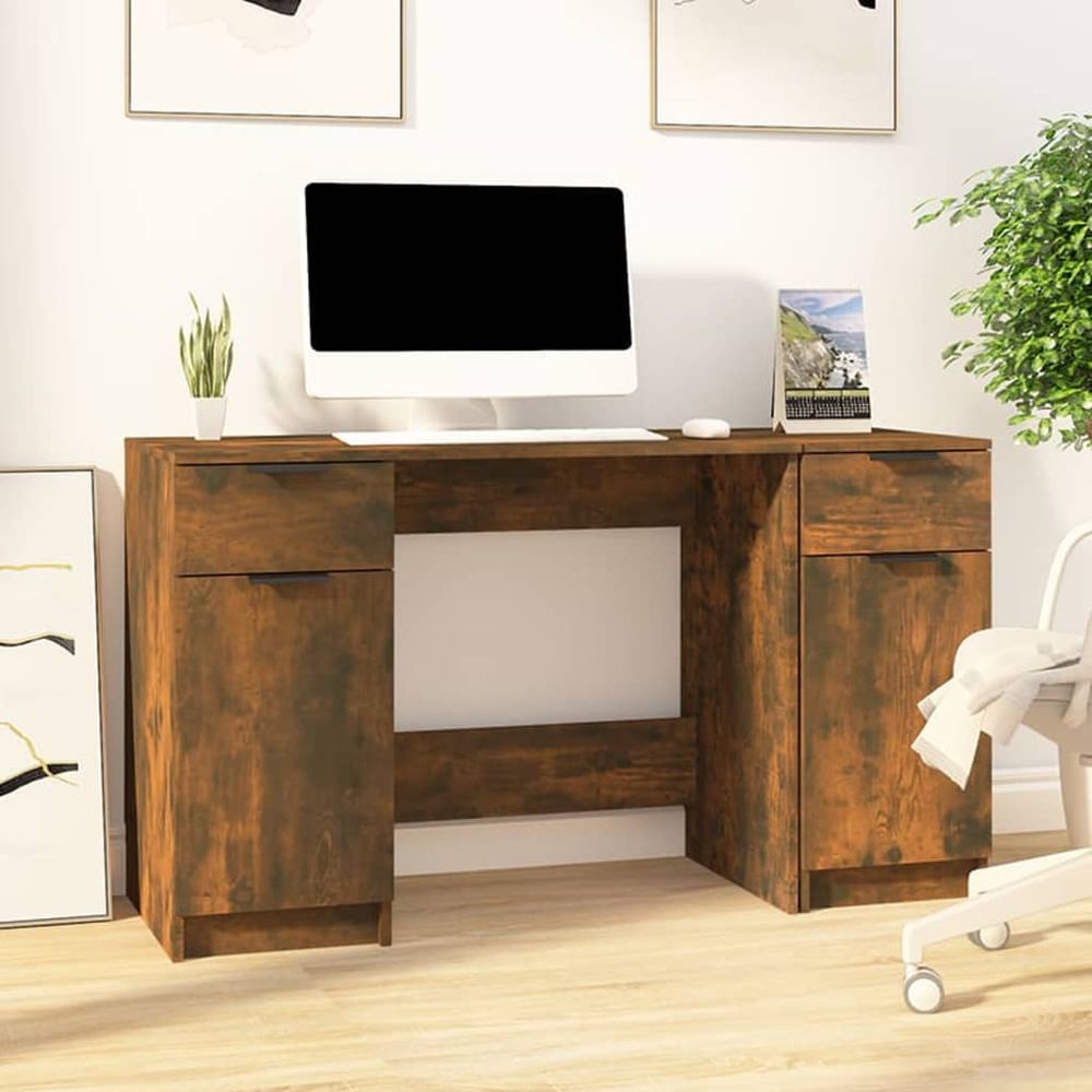 vidaXL Desk with Side Cabinet White Engineered Wood S0671070853