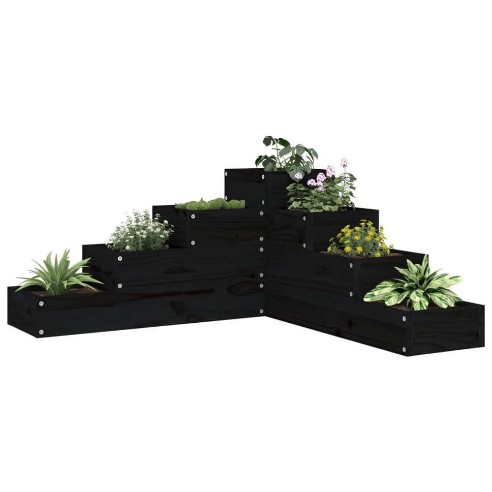 Garden Planter 4-Tier 80.5x79x36 cm Black Solid Wood Pine S0671395721