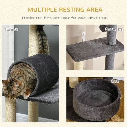 121cm Cat Tree Tower w/Sisal Scratching Posts Bed Tunnel Perch Grey S0671157107