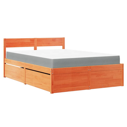 vidaXL Bed with Drawers and Mattress Wax Brown 120x200 cm Solid Wood Pine S0671489510