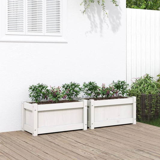 vidaXL Garden Planters 2 pcs White Solid Wood Pine S0671388123