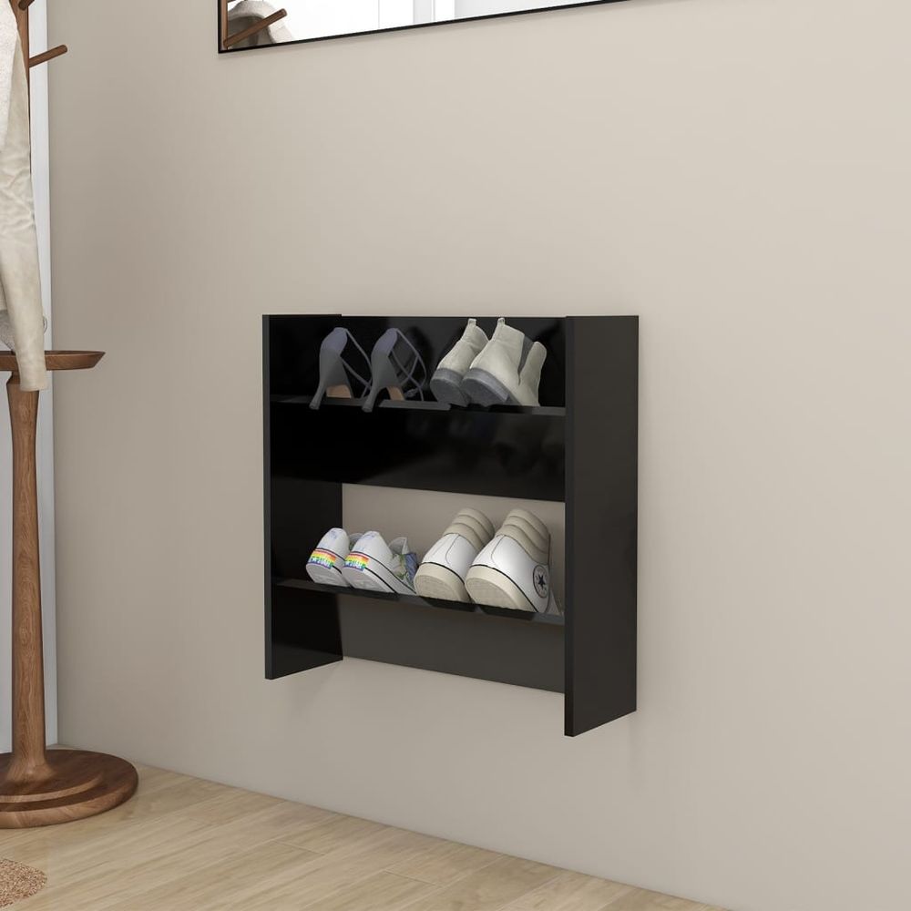 vidaXL Wall Shoe Cabinets 2 pcs High Gloss Black 60x18x90cm Engineered Wood V0671189604