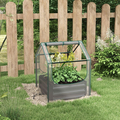 Outsunny Raised Garden Bed Planter Box with Greenhouse, Clear and Dark Grey S0671383500