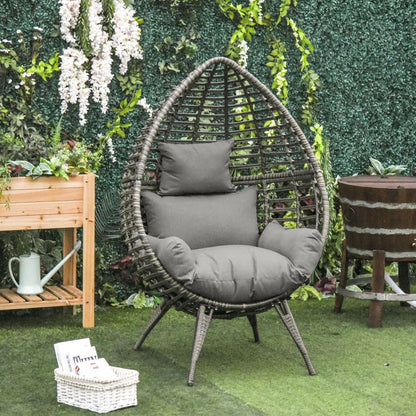 Outdoor Indoor Rattan Egg Chair Wicker Weave Teardrop Chair with Cushion V067942560