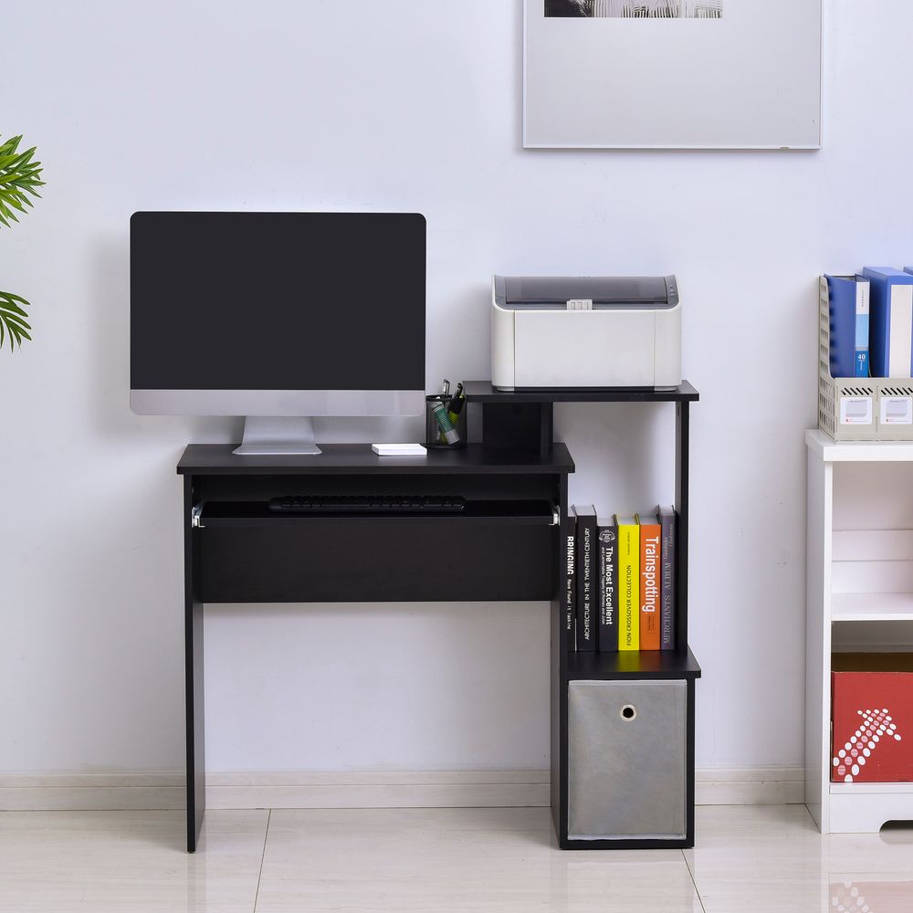 Computer Desk with Sliding Keyboard Tray Storage Drawer Shelf Black S0671071349