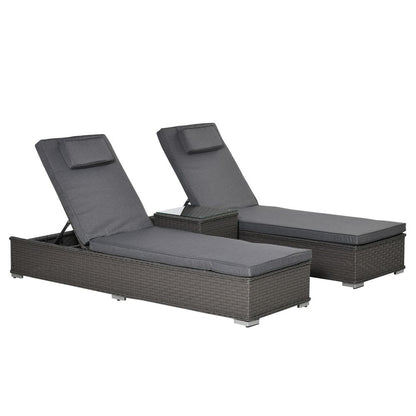 3 Piece Rattan Lounge Set, Side Table, 5-Position Adjustable Recline Chair, Grey V067942551