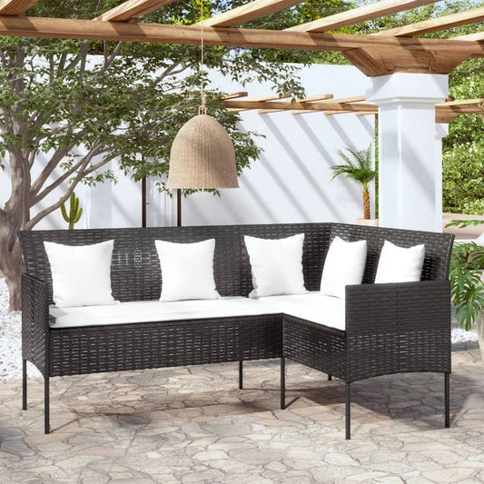 L-shaped Couch Sofa with Cushions Poly Rattan Black S0671016989