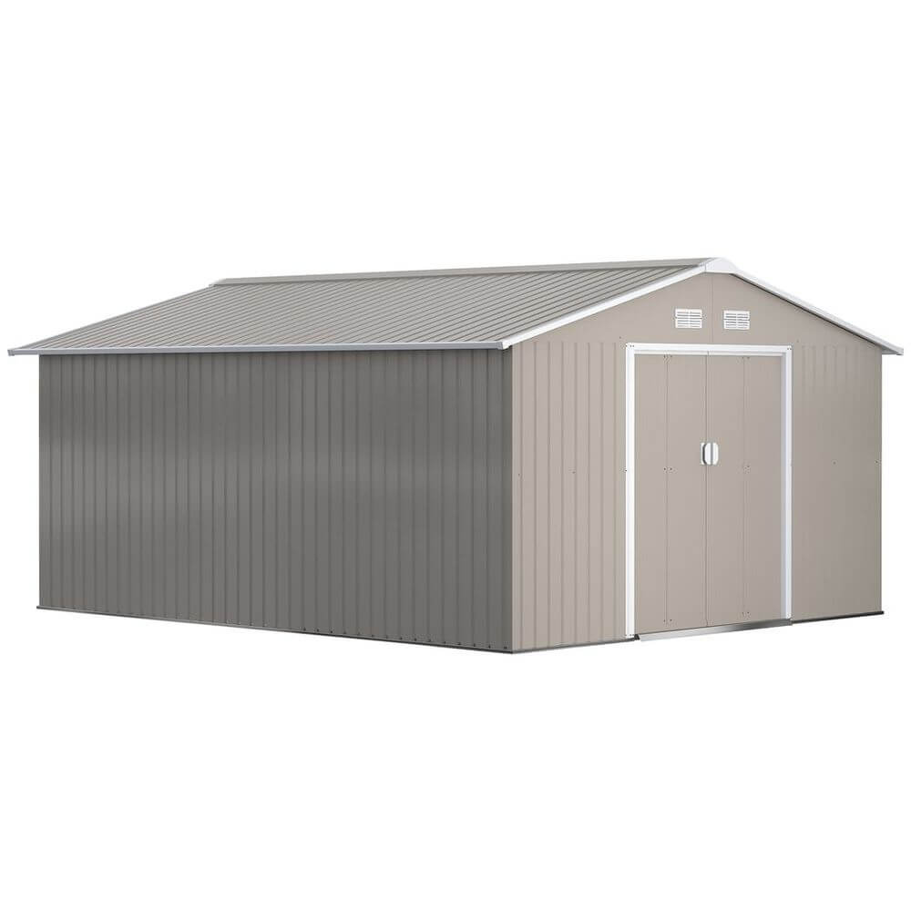 Garden Shed Storage Yard Store Door Metal Roof Tool Box Container 12.5ft x 11ft S0671115009