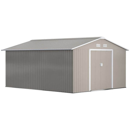 Garden Shed Storage Yard Store Door Metal Roof Tool Box Container 12.5ft x 11ft S0671115009