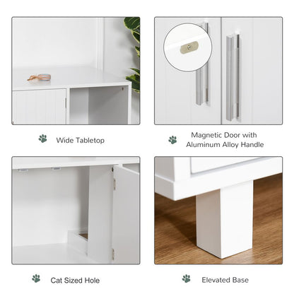 Cat Litter Box Enclosure & House w/ Nightstand/End Table Design, White Pawhut S0671081314