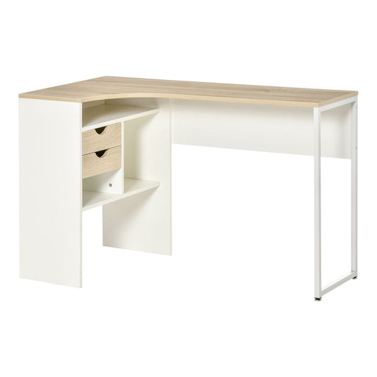 L-Shaped Corner Computer Desk Storage Workstation Oak and White S0671071403