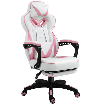 Gaming Chair Ergonomic Reclining w/ Manual Footrest Wheels Stylish Office Pink S0671102969