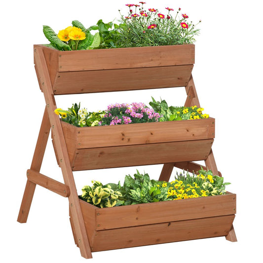 Outsunny 3 Tier Raised Garden Bed Wooden Elevated Planter Box Kit, Brown S0671383549