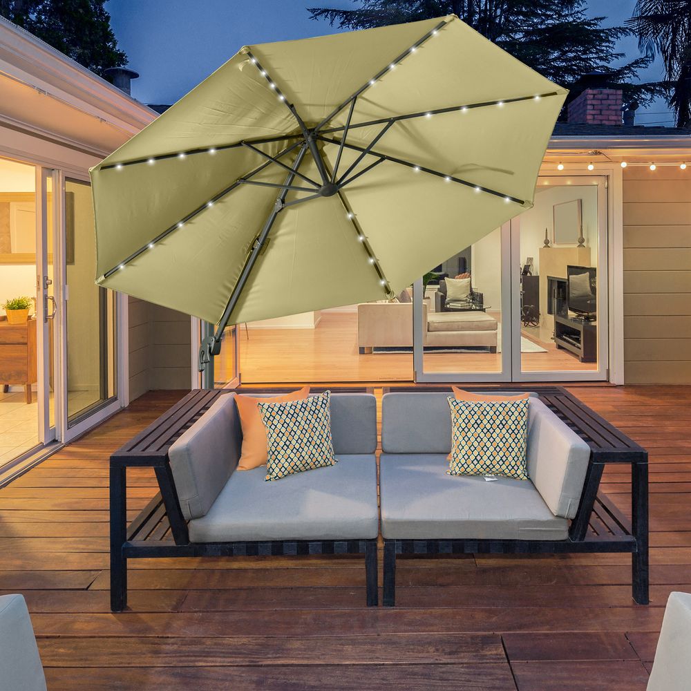 3m Cantilever Parasol Patio Umbrella with LED Solar Light Beige S0671072283