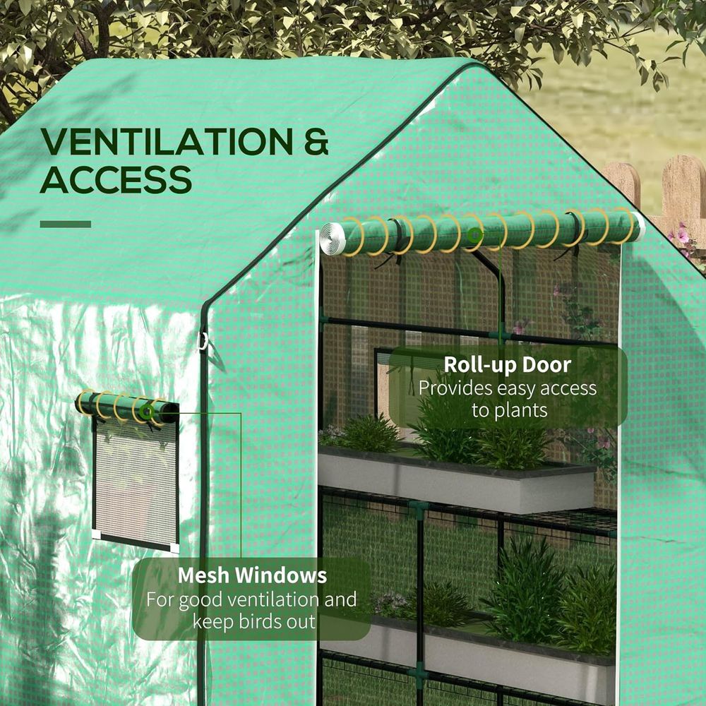 Outsunny Walk-in Greenhouse Cover Replacement with Door and Mesh Windows, Green S0671383592