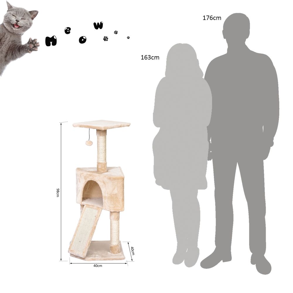 3-Level Cat Tree Sisal Scratching Posts Perch Condo and Ladder, Beige Pawhut S0671081204